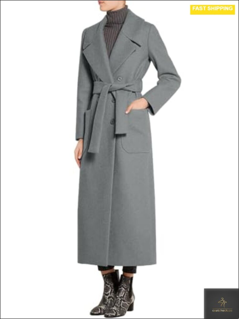 Women's 30% Wool Blend Long Double Breasted Peacoat Notch Lapel Ankle Length